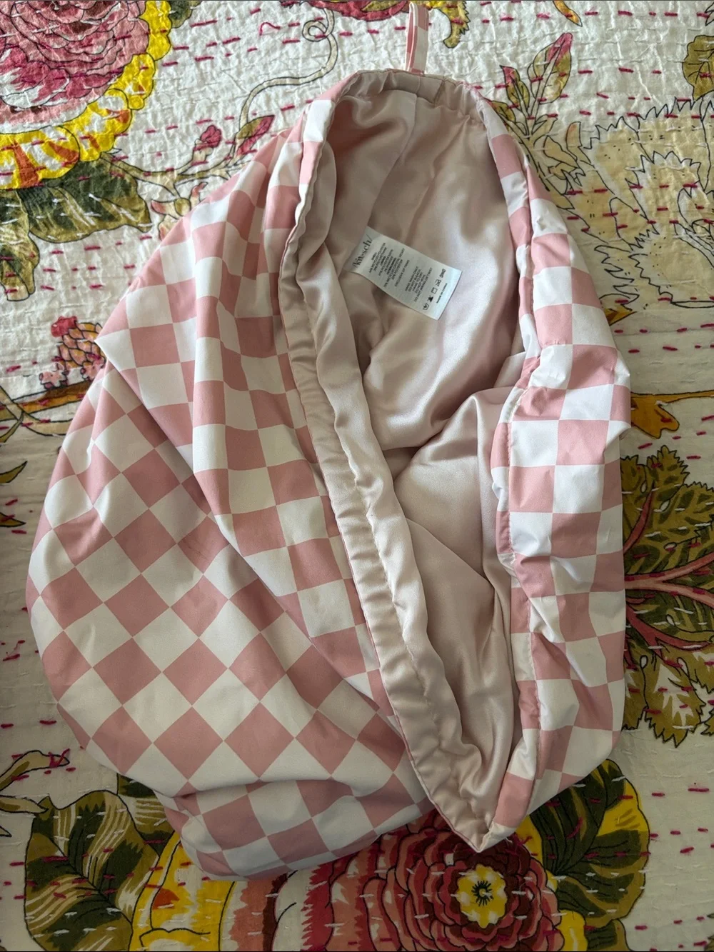 Kitsch Pink and White Checkerboard Hair Bonnet